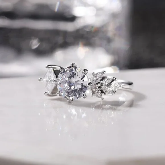 CZ Square Leaf 925 Silver Plated Wedding/Engagement Ring for Women, K940